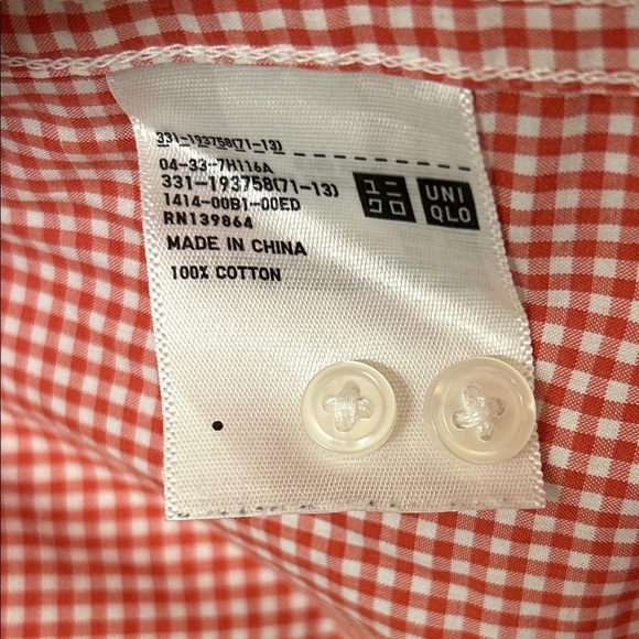 UNIGLO Button Down Red Shirt Men’s XL Plaid Gingham Checks Long Sleeve - Picture 7 of 12